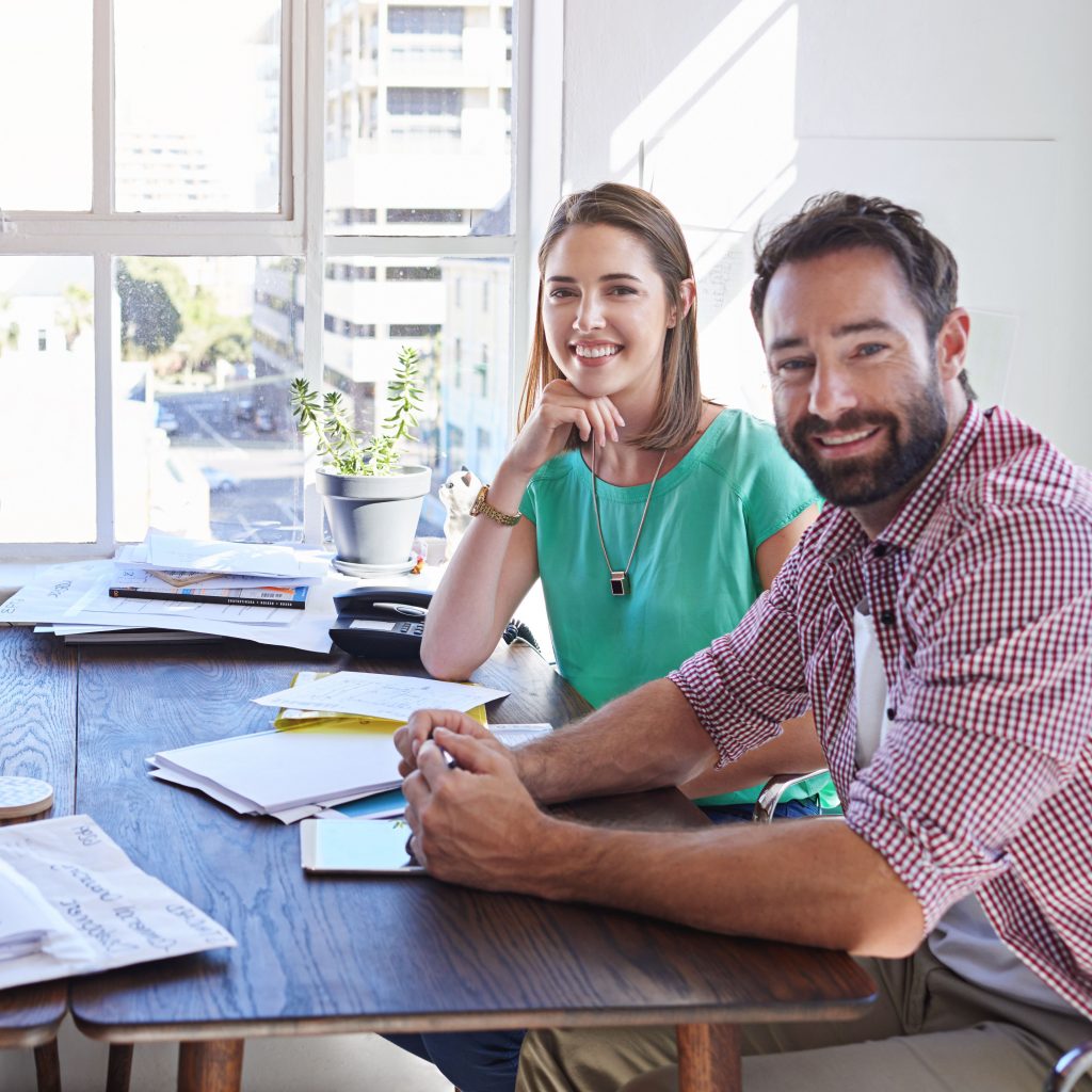 couple in meeting happy